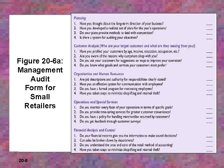 Figure 20 -6 a: Management Audit Form for Small Retailers 20 -8 