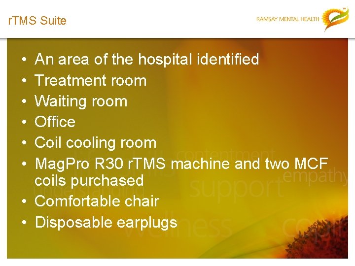 r. TMS Suite • • • An area of the hospital identified Treatment room