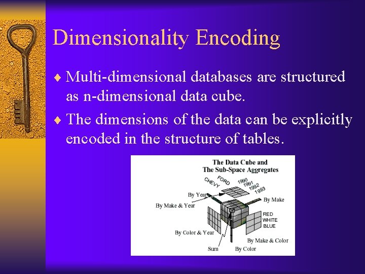 Dimensionality Encoding ¨ Multi-dimensional databases are structured as n-dimensional data cube. ¨ The dimensions