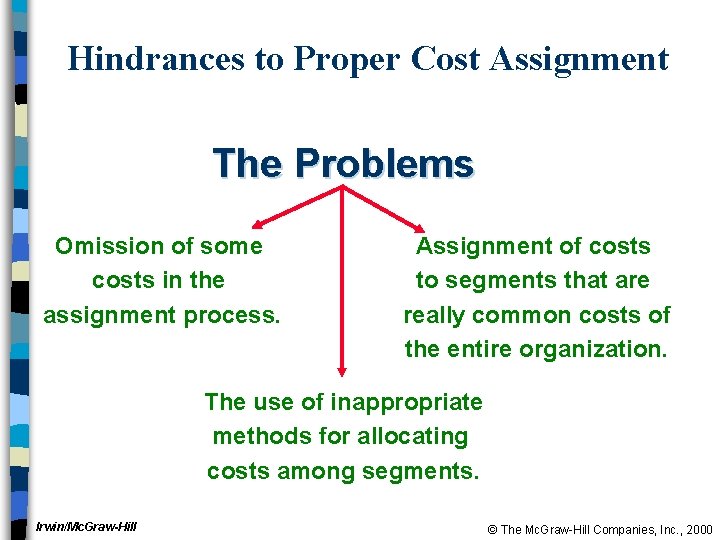 Hindrances to Proper Cost Assignment The Problems Omission of some costs in the assignment