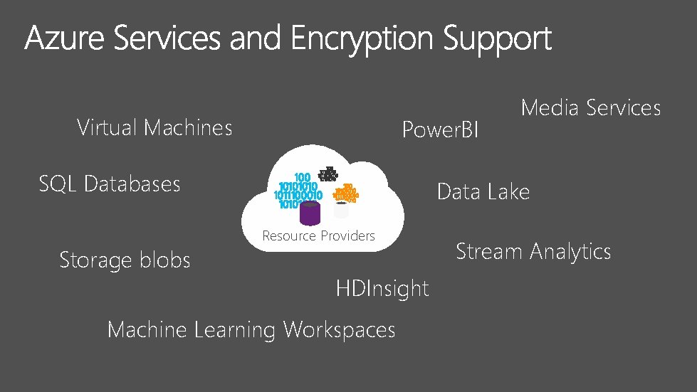 Virtual Machines Power. BI SQL Databases Storage blobs Media Services Data Lake Resource Providers