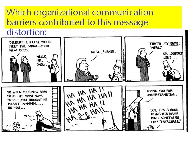 Which organizational communication barriers contributed to this message distortion: 