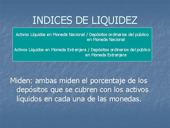 INDICES DE LIQUIDEZ Activos Líquidos en Moneda Nacional / Depósitos ordinarios del público en
