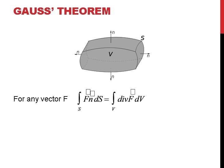 GAUSS’ THEOREM For any vector F 