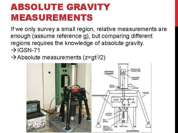 ABSOLUTE GRAVITY MEASUREMENTS If we only survey a small region, relative measurements are enough