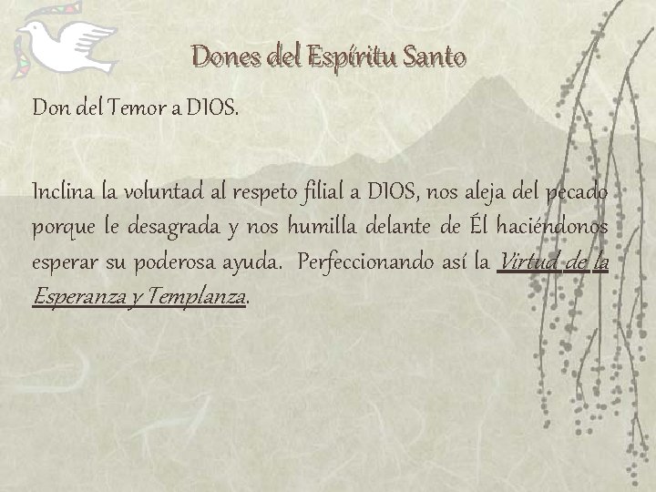 Dones del Espíritu Santo Don del Temor a DIOS. Inclina la voluntad al respeto