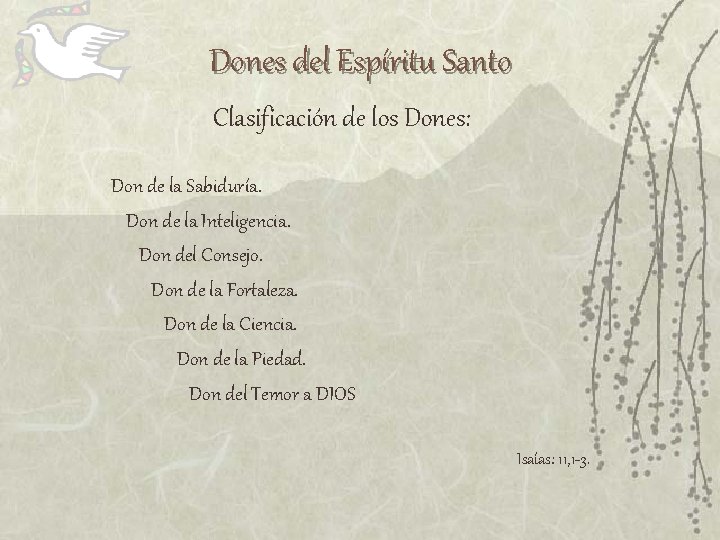 Dones del Espíritu Santo Clasificación de los Dones: Don de la Sabiduría. Don de