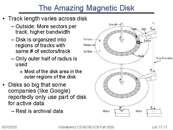 The Amazing Magnetic Disk • Track length varies across disk – Outside: More sectors