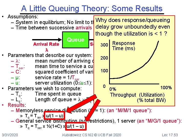 A Little Queuing Theory: Some Results • Assumptions: Why does response/queueing – System in