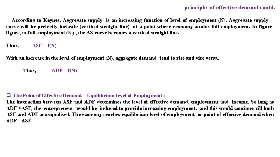 principle of effective demand contd. According to Keynes, Aggregate supply is an increasing function