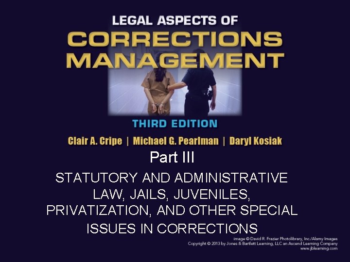 Part III STATUTORY AND ADMINISTRATIVE LAW, JAILS, JUVENILES, PRIVATIZATION, AND OTHER SPECIAL ISSUES IN