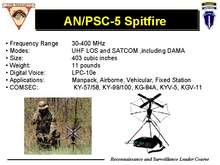 AN/PSC-5 Spitfire • Frequency Range • Modes: • Size: • Weight: • Digital Voice: AN/PSC-5 Spitfire • Frequency Range • Modes: • Size: • Weight: • Digital Voice: