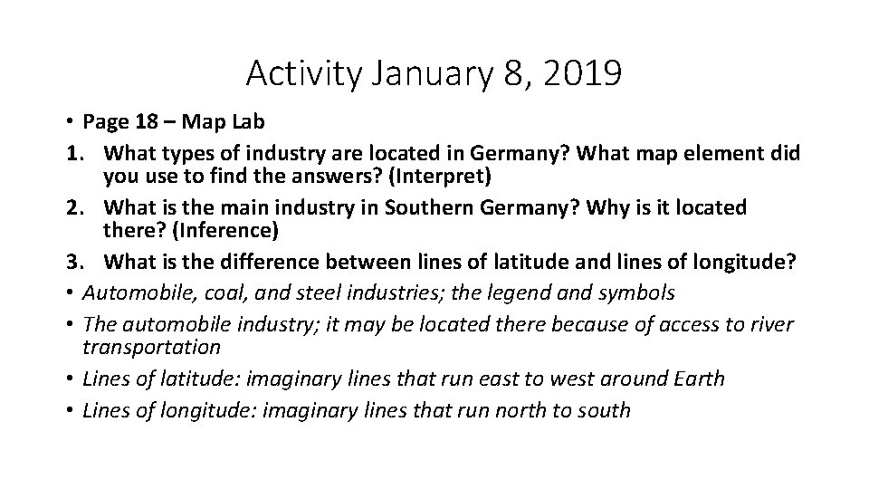 Activity January 8, 2019 • Page 18 – Map Lab 1. What types of