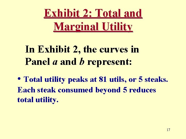 Exhibit 2: Total and Marginal Utility In Exhibit 2, the curves in Panel a