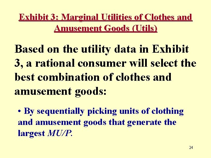 Exhibit 3: Marginal Utilities of Clothes and Amusement Goods (Utils) Based on the utility