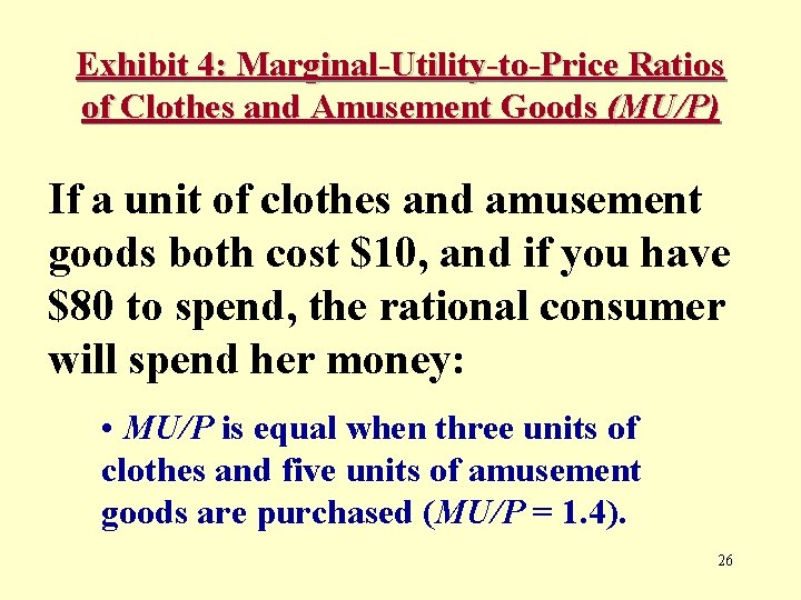 Exhibit 4: Marginal-Utility-to-Price Ratios of Clothes and Amusement Goods (MU/P) If a unit of