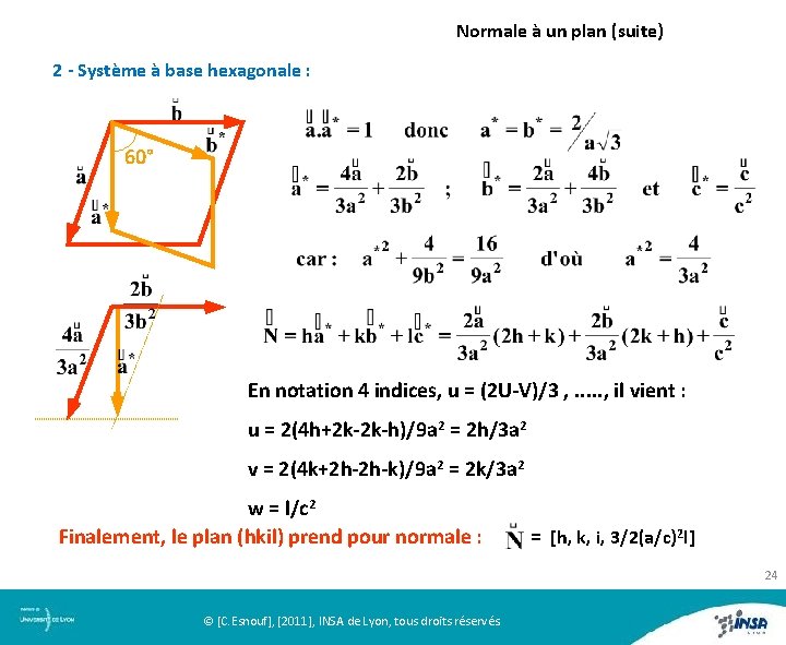 Normale à un plan (suite) 2 - Système à base hexagonale : 60° En