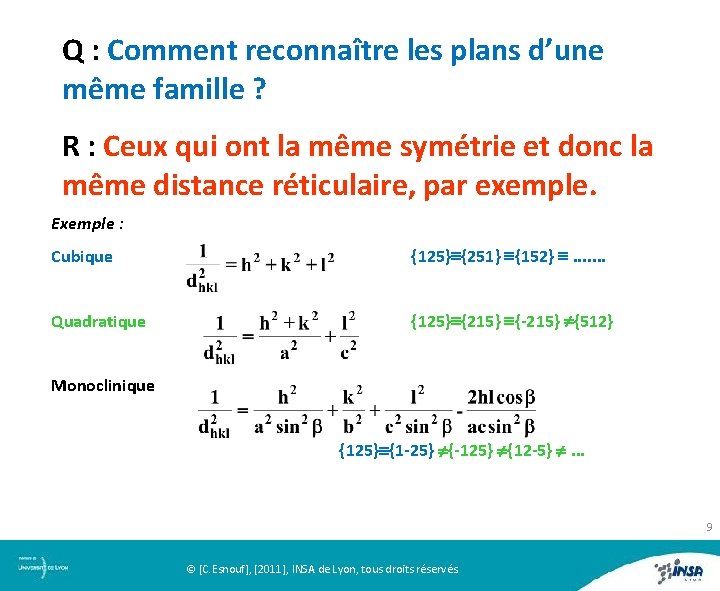 Q : Comment reconnaître les plans d’une même famille ? R : Ceux qui