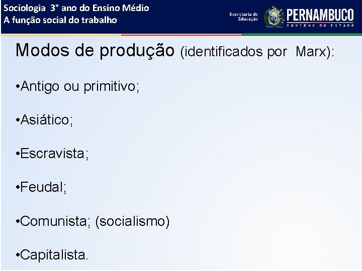 Sociologia 3° ano do Ensino Médio A função social do trabalho Modos de produção