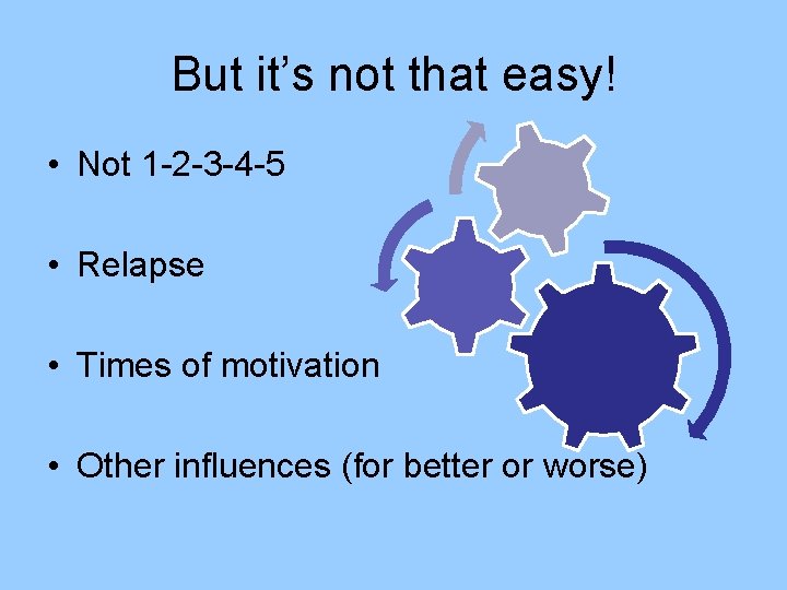 But it’s not that easy! • Not 1 -2 -3 -4 -5 • Relapse