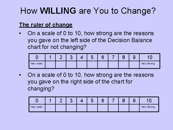 How WILLING are You to Change? The ruler of change • On a scale