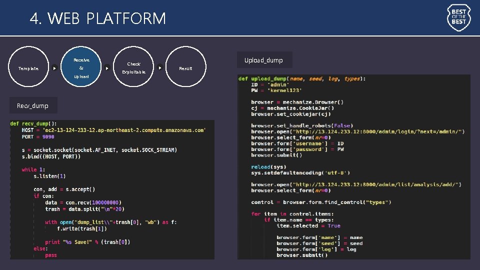 4. WEB PLATFORM Receive Template ▶ & upload Recv_dump ▶ Check Exploitable Upload_dump ▶ 4. WEB PLATFORM Receive Template ▶ & upload Recv_dump ▶ Check Exploitable Upload_dump ▶
