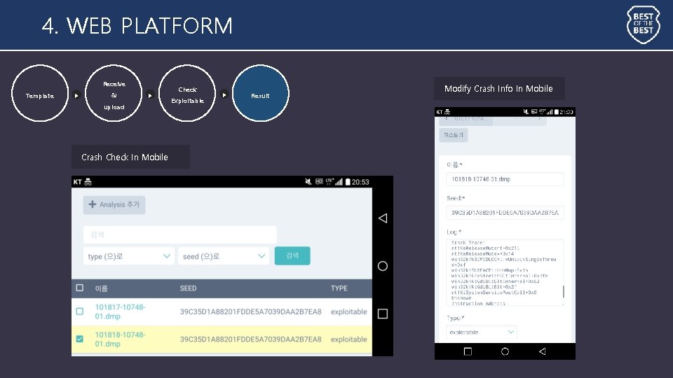 4. WEB PLATFORM Receive Template ▶ & ▶ upload Crash Check In Mobile Check 4. WEB PLATFORM Receive Template ▶ & ▶ upload Crash Check In Mobile Check