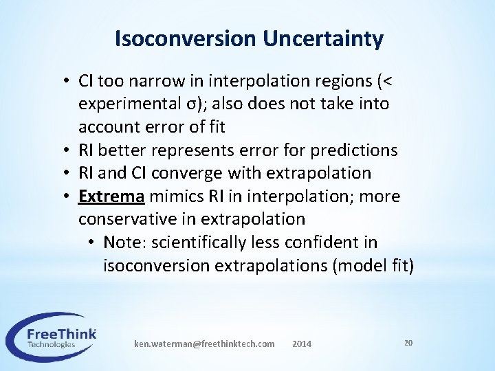 Isoconversion Uncertainty • CI too narrow in interpolation regions (< experimental σ); also does