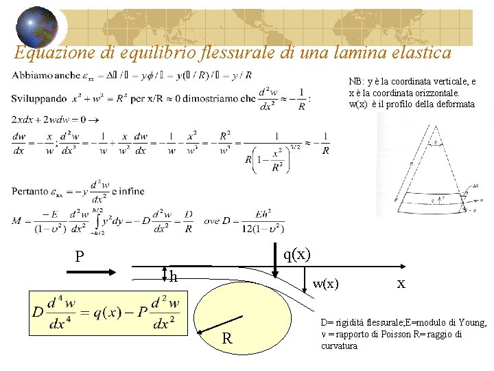 Equazione di equilibrio flessurale di una lamina elastica NB: y è la coordinata verticale, Equazione di equilibrio flessurale di una lamina elastica NB: y è la coordinata verticale,