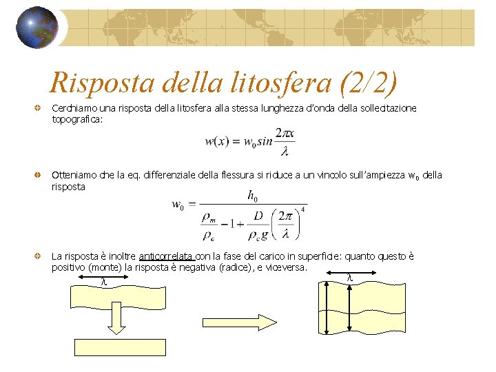 Risposta della litosfera (2/2) Cerchiamo una risposta della litosfera alla stessa lunghezza d’onda della Risposta della litosfera (2/2) Cerchiamo una risposta della litosfera alla stessa lunghezza d’onda della