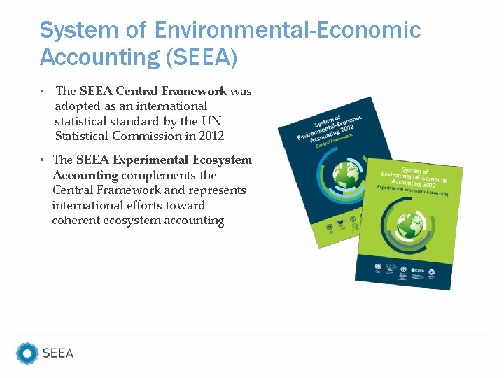 System of Environmental-Economic Accounting (SEEA) • The SEEA Central Framework was adopted as an