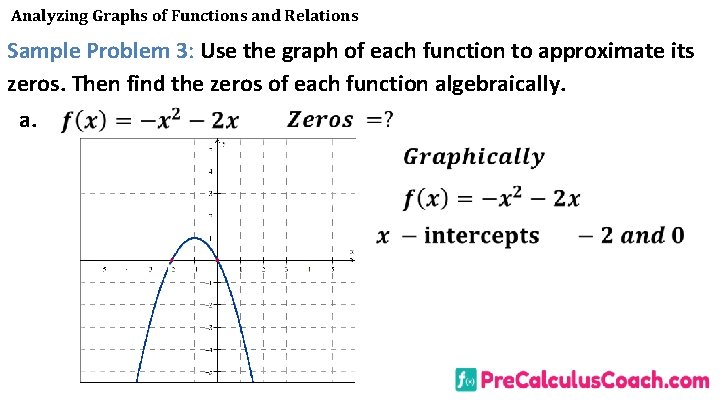 Analyzing Graphs of Functions and Relations Sample Problem 3: Use the graph of each