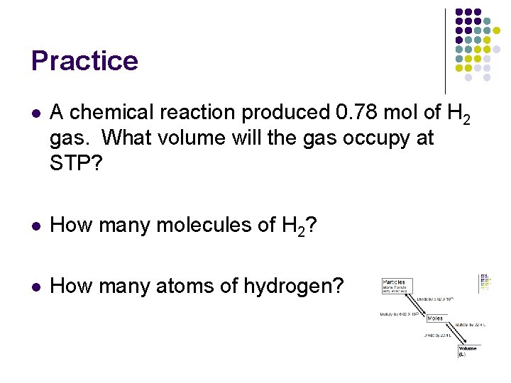 Practice l A chemical reaction produced 0. 78 mol of H 2 gas. What