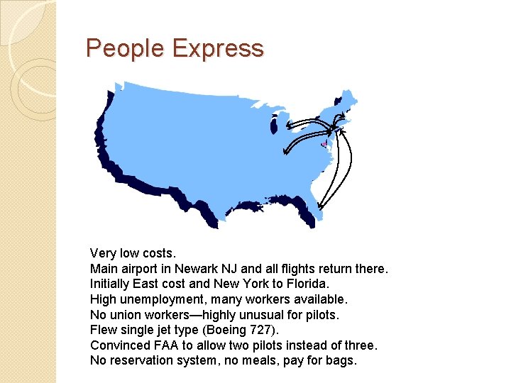 People Express Very low costs. Main airport in Newark NJ and all flights return