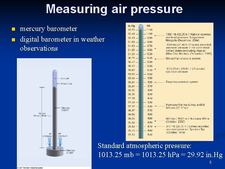 Measuring air pressure n n mercury barometer digital barometer in weather observations Standard atmospheric