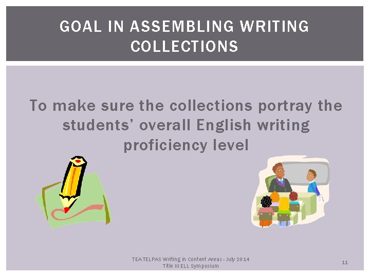 GOAL IN ASSEMBLING WRITING COLLECTIONS To make sure the collections portray the students’ overall