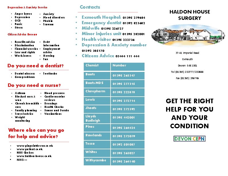 Contacts Depression & Anxiety Service • • • Anger issues Depression OCD Panic Stress Contacts Depression & Anxiety Service • • • Anger issues Depression OCD Panic Stress