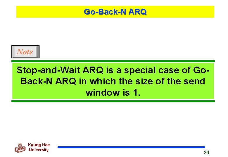 Go-Back-N ARQ Note Stop-and-Wait ARQ is a special case of Go. Back-N ARQ in