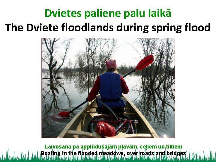 Dvietes paliene palu laikā The Dviete floodlands during spring flood Laivošana pa applūdušajām pļavām,