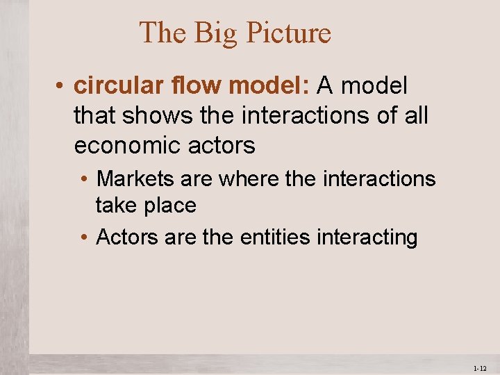 The Big Picture • circular flow model: A model that shows the interactions of The Big Picture • circular flow model: A model that shows the interactions of