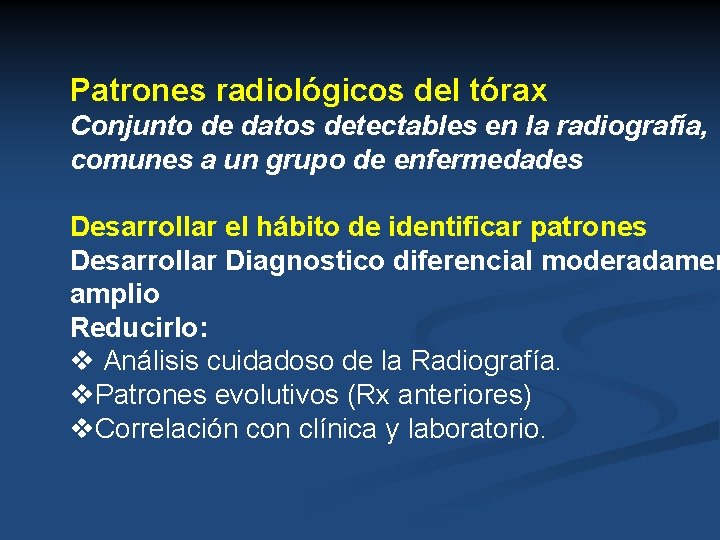 Patrones radiológicos del tórax Conjunto de datos detectables en la radiografía, comunes a un