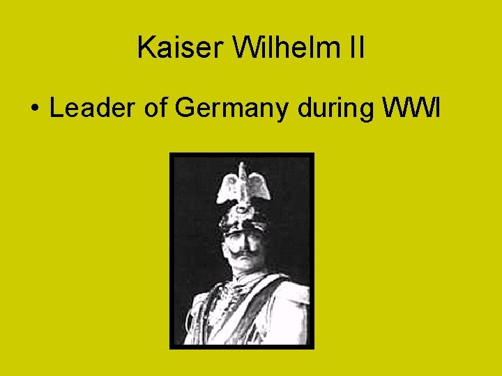 Kaiser Wilhelm II • Leader of Germany during WWI 