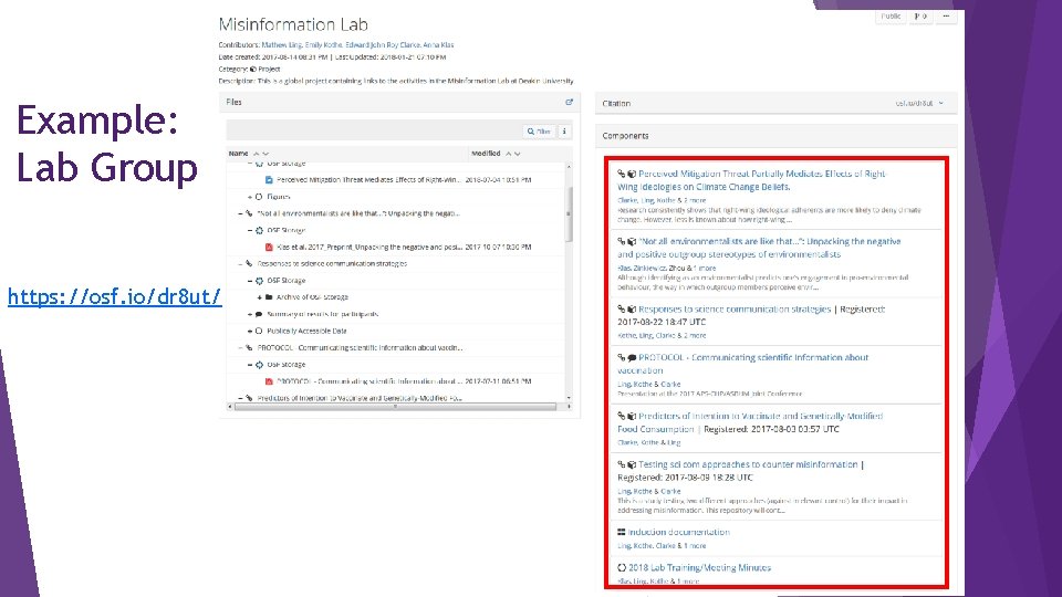 Example: Lab Group https: //osf. io/dr 8 ut/ 