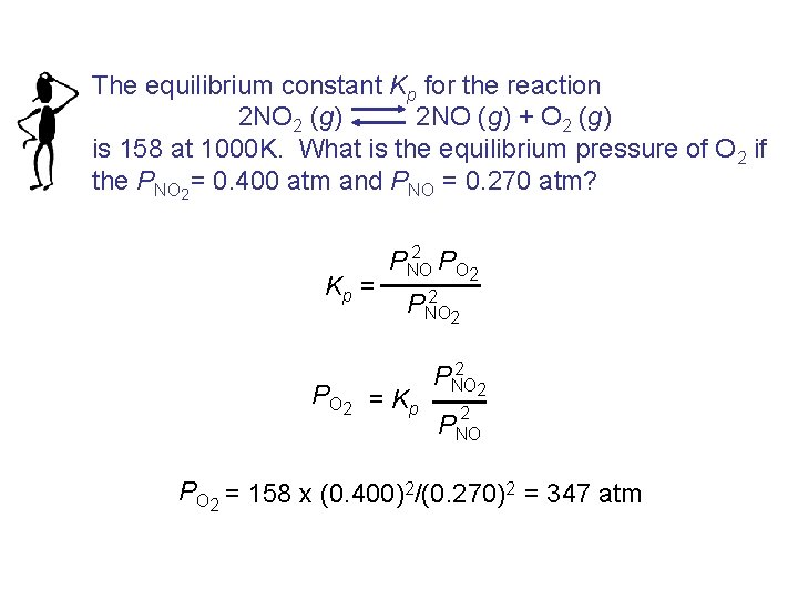 The equilibrium constant Kp for the reaction 2 NO 2 (g) 2 NO (g)