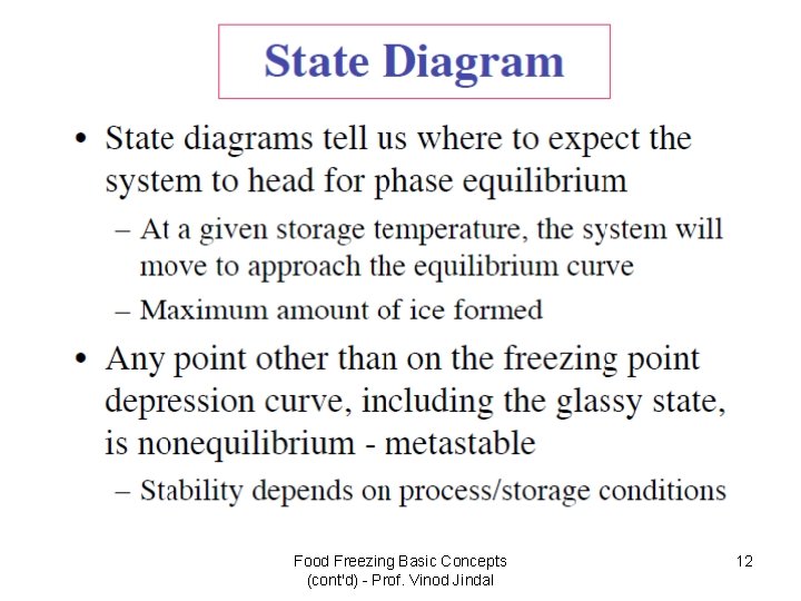 Food Freezing Basic Concepts (cont'd) - Prof. Vinod Jindal 12 