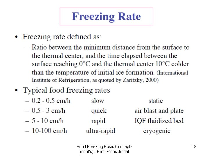 Food Freezing Basic Concepts (cont'd) - Prof. Vinod Jindal 18 