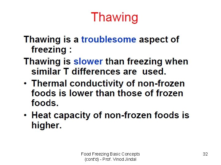 Food Freezing Basic Concepts (cont'd) - Prof. Vinod Jindal 32 