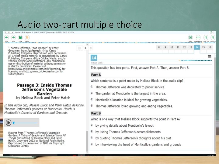 Audio two-part multiple choice 