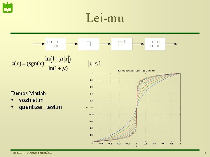 Lei-mu Demos Matlab • vozhist. m • quantizer_test. m Módulo 4 – Sistemas Multimédia