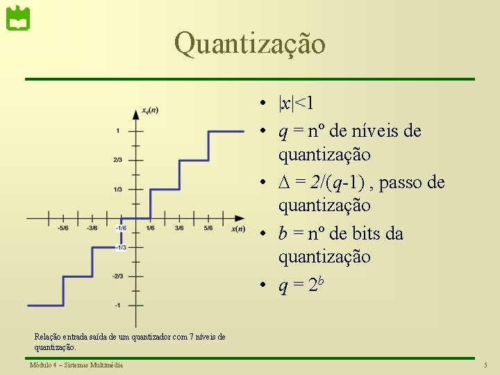 Quantização • |x|<1 • q = nº de níveis de quantização • = 2/(q-1)